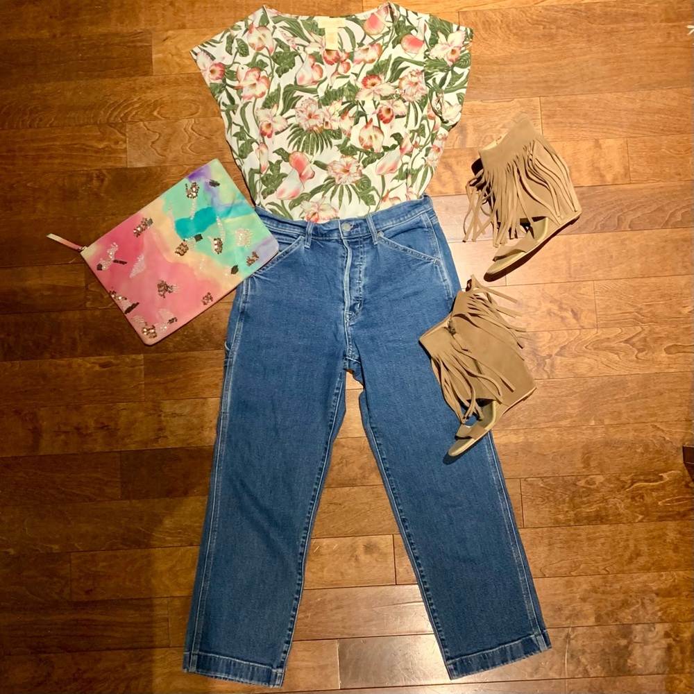 High waisted cropped Gap carpenter jeans